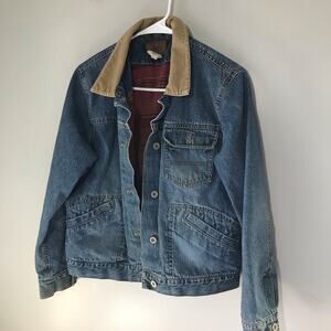 Vintage Eddie Bauer womens M petite trucker jean jacket corduroy collar lined